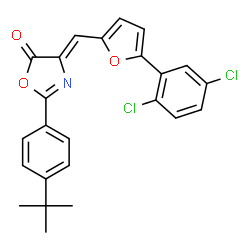 ChemSpider 2D Image | (4Z)-4-{[5-(2,5-Dichlorophenyl)-2-furyl]methylene}-2-[4-(2-methyl-2-propanyl)phenyl]-1,3-oxazol-5(4H)-one | C24H19Cl2NO3