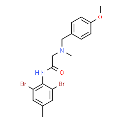 ChemSpider 2D Image | N-(2,6-Dibromo-4-methylphenyl)-N~2~-(4-methoxybenzyl)-N~2~-methylglycinamide | C18H20Br2N2O2