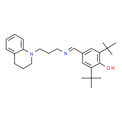 ChemSpider 2D Image | 4-[(E)-{[3-(3,4-Dihydro-1(2H)-quinolinyl)propyl]imino}methyl]-2,6-bis(2-methyl-2-propanyl)phenol | C27H38N2O