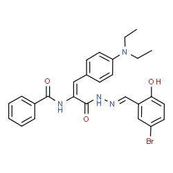 ChemSpider 2D Image | N-{(1E)-3-[(2E)-2-(5-Bromo-2-hydroxybenzylidene)hydrazino]-1-[4-(diethylamino)phenyl]-3-oxo-1-propen-2-yl}benzamide | C27H27BrN4O3
