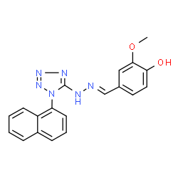 ChemSpider 2D Image | 2-Methoxy-4-[(E)-{[1-(1-naphthyl)-1H-tetrazol-5-yl]hydrazono}methyl]phenol | C19H16N6O2