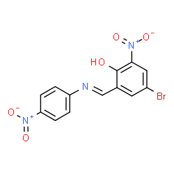ChemSpider 2D Image | 4-Bromo-2-nitro-6-{(E)-[(4-nitrophenyl)imino]methyl}phenol | C13H8BrN3O5