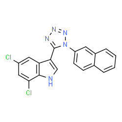ChemSpider 2D Image | 5,7-Dichloro-3-[1-(2-naphthyl)-1H-tetrazol-5-yl]-1H-indole | C19H11Cl2N5