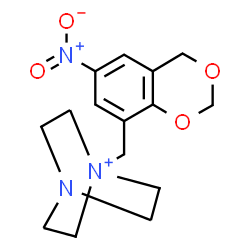 ChemSpider 2D Image | 1-[(6-Nitro-4H-1,3-benzodioxin-8-yl)methyl]-4-aza-1-azoniabicyclo[2.2.2]octane | C15H20N3O4
