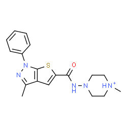ChemSpider 2D Image | 1-Methyl-4-{[(3-methyl-1-phenyl-1H-thieno[2,3-c]pyrazol-5-yl)carbonyl]amino}piperazin-1-ium | C18H22N5OS
