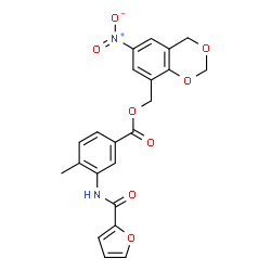ChemSpider 2D Image | (6-Nitro-4H-1,3-benzodioxin-8-yl)methyl 3-(2-furoylamino)-4-methylbenzoate | C22H18N2O8