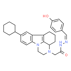 ChemSpider 2D Image | 2-(8-Cyclohexyl-1,2,3a,4,5,6-hexahydro-3H-pyrazino[3,2,1-jk]carbazol-3-yl)-N'-[(Z)-(4-hydroxyphenyl)methylene]acetohydrazide | C29H34N4O2