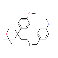 ChemSpider 2D Image | 4-[(Z)-({2-[4-(4-Methoxyphenyl)-2,2-dimethyltetrahydro-2H-pyran-4-yl]ethyl}imino)methyl]-N,N-dimethylaniline | C25H34N2O2