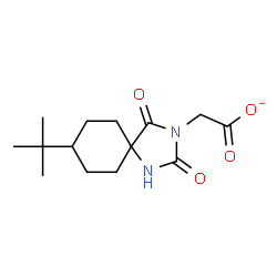 ChemSpider 2D Image | [8-(2-Methyl-2-propanyl)-2,4-dioxo-1,3-diazaspiro[4.5]dec-3-yl]acetate | C14H21N2O4