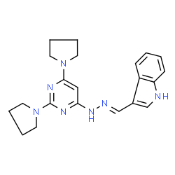 ChemSpider 2D Image | 3-[(E)-{[2,6-Di(1-pyrrolidinyl)-4-pyrimidinyl]hydrazono}methyl]-1H-indole | C21H25N7