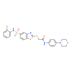 ChemSpider 2D Image | 2-({5-[(2-Chlorophenyl)sulfamoyl]-1,3-benzoxazol-2-yl}sulfanyl)-N-[4-(4-morpholinyl)phenyl]acetamide | C25H23ClN4O5S2