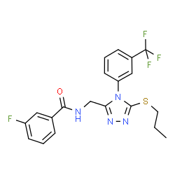 ChemSpider 2D Image | 3-Fluoro-N-({5-(propylsulfanyl)-4-[3-(trifluoromethyl)phenyl]-4H-1,2,4-triazol-3-yl}methyl)benzamide | C20H18F4N4OS