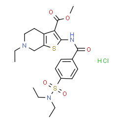 ChemSpider 2D Image | Methyl 2-{[4-(diethylsulfamoyl)benzoyl]amino}-6-ethyl-4,5,6,7-tetrahydrothieno[2,3-c]pyridine-3-carboxylate hydrochloride (1:1) | C22H30ClN3O5S2