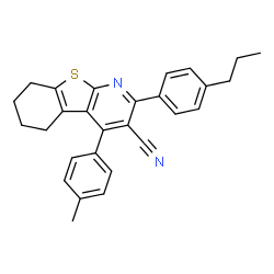 ChemSpider 2D Image | 4-(4-Methylphenyl)-2-(4-propylphenyl)-5,6,7,8-tetrahydro[1]benzothieno[2,3-b]pyridine-3-carbonitrile | C28H26N2S
