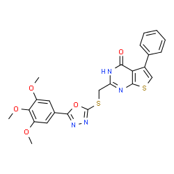 ChemSpider 2D Image | 5-Phenyl-2-({[5-(3,4,5-trimethoxyphenyl)-1,3,4-oxadiazol-2-yl]sulfanyl}methyl)thieno[2,3-d]pyrimidin-4(3H)-one | C24H20N4O5S2