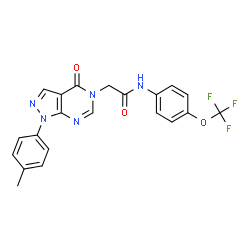 ChemSpider 2D Image | 2-[1-(4-Methylphenyl)-4-oxo-1,4-dihydro-5H-pyrazolo[3,4-d]pyrimidin-5-yl]-N-[4-(trifluoromethoxy)phenyl]acetamide | C21H16F3N5O3