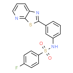 ChemSpider 2D Image | 4-Fluoro-N-[3-([1,3]thiazolo[5,4-b]pyridin-2-yl)phenyl]benzenesulfonamide | C18H12FN3O2S2