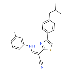 ChemSpider 2D Image | (2Z)-3-[(3-Fluorophenyl)amino]-2-[4-(4-isobutylphenyl)-1,3-thiazol-2-yl]acrylonitrile | C22H20FN3S