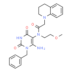 ChemSpider 2D Image | N-(6-Amino-1-benzyl-2,4-dioxo-1,2,3,4-tetrahydro-5-pyrimidinyl)-2-(3,4-dihydro-1(2H)-quinolinyl)-N-(2-methoxyethyl)acetamide | C25H29N5O4