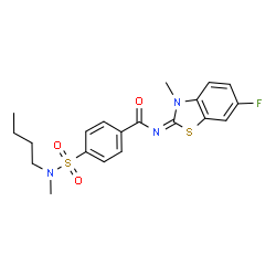 ChemSpider 2D Image | 4-[Butyl(methyl)sulfamoyl]-N-[(2E)-6-fluoro-3-methyl-1,3-benzothiazol-2(3H)-ylidene]benzamide | C20H22FN3O3S2