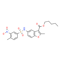 ChemSpider 2D Image | Pentyl 2-methyl-5-{[(4-methyl-3-nitrophenyl)sulfonyl]amino}-1-benzofuran-3-carboxylate | C22H24N2O7S