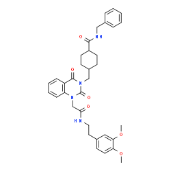 ChemSpider 2D Image | N-Benzyl-4-{[1-(2-{[2-(3,4-dimethoxyphenyl)ethyl]amino}-2-oxoethyl)-2,4-dioxo-1,4-dihydro-3(2H)-quinazolinyl]methyl}cyclohexanecarboxamide | C35H40N4O6
