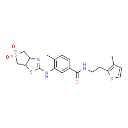 ChemSpider 2D Image | 3-[(5,5-Dioxido-3a,4,6,6a-tetrahydrothieno[3,4-d][1,3]thiazol-2-yl)amino]-4-methyl-N-[2-(3-methyl-2-thienyl)ethyl]benzamide | C20H23N3O3S3