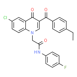 ChemSpider 2D Image | 2-[6-Chloro-3-(4-ethylbenzoyl)-4-oxo-1(4H)-quinolinyl]-N-(4-fluorophenyl)acetamide | C26H20ClFN2O3