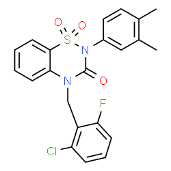 ChemSpider 2D Image | 4-(2-Chloro-6-fluorobenzyl)-2-(3,4-dimethylphenyl)-2H-1,2,4-benzothiadiazin-3(4H)-one 1,1-dioxide | C22H18ClFN2O3S