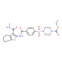 ChemSpider 2D Image | Ethyl 4-[(4-{[3-(methylcarbamoyl)-5,6-dihydro-4H-cyclopenta[b]thiophen-2-yl]carbamoyl}phenyl)sulfonyl]-1-piperazinecarboxylate | C23H28N4O6S2