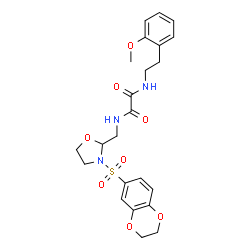 ChemSpider 2D Image | N-{[3-(2,3-Dihydro-1,4-benzodioxin-6-ylsulfonyl)-1,3-oxazolidin-2-yl]methyl}-N'-[2-(2-methoxyphenyl)ethyl]ethanediamide | C23H27N3O8S
