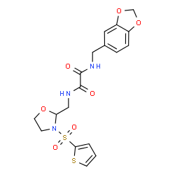 ChemSpider 2D Image | N-(1,3-Benzodioxol-5-ylmethyl)-N'-{[3-(2-thienylsulfonyl)-1,3-oxazolidin-2-yl]methyl}ethanediamide | C18H19N3O7S2