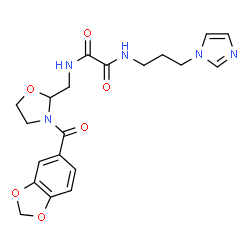 ChemSpider 2D Image | N-{[3-(1,3-Benzodioxol-5-ylcarbonyl)-1,3-oxazolidin-2-yl]methyl}-N'-[3-(1H-imidazol-1-yl)propyl]ethanediamide | C20H23N5O6