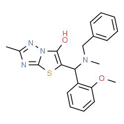 ChemSpider 2D Image | 5-{[Benzyl(methyl)amino](2-methoxyphenyl)methyl}-2-methyl[1,3]thiazolo[3,2-b][1,2,4]triazol-6-ol | C21H22N4O2S