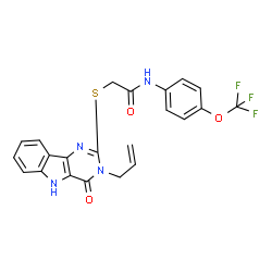 ChemSpider 2D Image | 2-[(3-Allyl-4-oxo-4,5-dihydro-3H-pyrimido[5,4-b]indol-2-yl)sulfanyl]-N-[4-(trifluoromethoxy)phenyl]acetamide | C22H17F3N4O3S