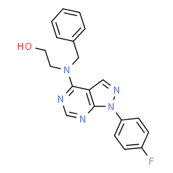 ChemSpider 2D Image | 2-{Benzyl[1-(4-fluorophenyl)-1H-pyrazolo[3,4-d]pyrimidin-4-yl]amino}ethanol | C20H18FN5O