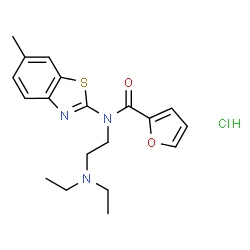 ChemSpider 2D Image | N-[2-(Diethylamino)ethyl]-N-(6-methyl-1,3-benzothiazol-2-yl)-2-furamide hydrochloride (1:1) | C19H24ClN3O2S