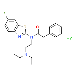 ChemSpider 2D Image | N-[2-(Diethylamino)ethyl]-N-(6-fluoro-1,3-benzothiazol-2-yl)-2-phenylacetamide hydrochloride (1:1) | C21H25ClFN3OS