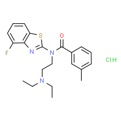 ChemSpider 2D Image | N-[2-(Diethylamino)ethyl]-N-(4-fluoro-1,3-benzothiazol-2-yl)-3-methylbenzamide hydrochloride (1:1) | C21H25ClFN3OS