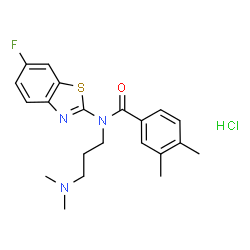ChemSpider 2D Image | N-[3-(Dimethylamino)propyl]-N-(6-fluoro-1,3-benzothiazol-2-yl)-3,4-dimethylbenzamide hydrochloride (1:1) | C21H25ClFN3OS