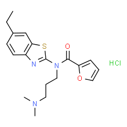 ChemSpider 2D Image | N-[3-(Dimethylamino)propyl]-N-(6-ethyl-1,3-benzothiazol-2-yl)-2-furamide hydrochloride (1:1) | C19H24ClN3O2S