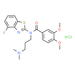 ChemSpider 2D Image | N-[3-(Dimethylamino)propyl]-N-(4-fluoro-1,3-benzothiazol-2-yl)-3,4-dimethoxybenzamide hydrochloride (1:1) | C21H25ClFN3O3S