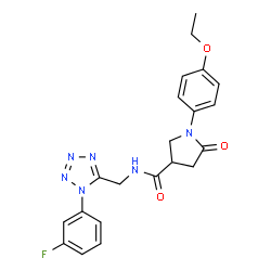 ChemSpider 2D Image | 1-(4-Ethoxyphenyl)-N-{[1-(3-fluorophenyl)-1H-tetrazol-5-yl]methyl}-5-oxo-3-pyrrolidinecarboxamide | C21H21FN6O3