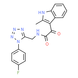 ChemSpider 2D Image | N-{[1-(4-Fluorophenyl)-1H-tetrazol-5-yl]methyl}-2-(2-methyl-1H-indol-3-yl)-2-oxoacetamide | C19H15FN6O2