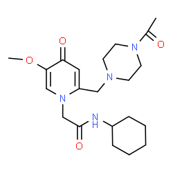 ChemSpider 2D Image | 2-{2-[(4-Acetyl-1-piperazinyl)methyl]-5-methoxy-4-oxo-1(4H)-pyridinyl}-N-cyclohexylacetamide | C21H32N4O4
