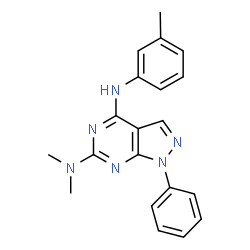 ChemSpider 2D Image | N~6~,N~6~-Dimethyl-N~4~-(3-methylphenyl)-1-phenyl-1H-pyrazolo[3,4-d]pyrimidine-4,6-diamine | C20H20N6