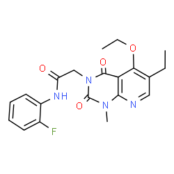 ChemSpider 2D Image | 2-(5-Ethoxy-6-ethyl-1-methyl-2,4-dioxo-1,4-dihydropyrido[2,3-d]pyrimidin-3(2H)-yl)-N-(2-fluorophenyl)acetamide | C20H21FN4O4