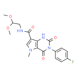 ChemSpider 2D Image | N-(2,2-Dimethoxyethyl)-3-(4-fluorophenyl)-5-methyl-2,4-dioxo-2,3,4,5-tetrahydro-1H-pyrrolo[3,2-d]pyrimidine-7-carboxamide | C18H19FN4O5