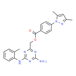 ChemSpider 2D Image | {4-Amino-6-[(2-methylphenyl)amino]-1,3,5-triazin-2-yl}methyl 4-(3,5-dimethyl-1H-pyrazol-1-yl)benzoate | C23H23N7O2