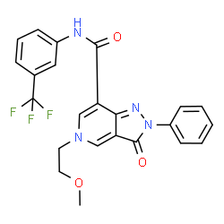 ChemSpider 2D Image | 5-(2-Methoxyethyl)-3-oxo-2-phenyl-N-[3-(trifluoromethyl)phenyl]-3,5-dihydro-2H-pyrazolo[4,3-c]pyridine-7-carboxamide | C23H19F3N4O3